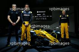 ltr Sergey Sirotkin (RUS) Renault Sport F1 Team Third Driver with Jolyon Palmer (GBR) Renault Sport F1 Team and Nico Hulkenberg (GER) Renault Sport F1 Team. 21.02.2017. Renault Sport Formula One Team RS17 Launch, Royal Horticultural Society Headquarters, London, England.