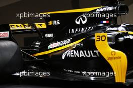 Renault Sport F1 Team RS17 engine cover and rear wing. 21.02.2017. Renault Sport Formula One Team RS17 Launch, Royal Horticultural Society Headquarters, London, England.