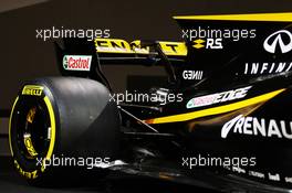 Renault Sport F1 Team RS17 rear wing and Pirelli wheel. 21.02.2017. Renault Sport Formula One Team RS17 Launch, Royal Horticultural Society Headquarters, London, England.