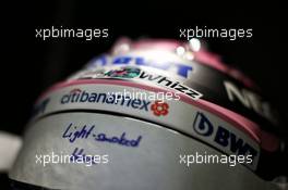 The helmet of Esteban Ocon (FRA) Sahara Force India F1 Team with a #BillyWhizz message of support for injured F4 driver Billy Monger. 28.04.2017. Formula 1 World Championship, Rd 4, Russian Grand Prix, Sochi Autodrom, Sochi, Russia, Practice Day.