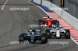 Valtteri Bottas (FIN) Mercedes AMG F1 W08 laps Felipe Massa (BRA) Williams FW40 on the final lap of the race, leading Sebastian Vettel (GER) Ferrari SF70H. 30.04.2017. Formula 1 World Championship, Rd 4, Russian Grand Prix, Sochi Autodrom, Sochi, Russia, Race Day.