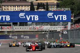 Sebastian Vettel (GER) Ferrari SF70H leads at the start of the race. 30.04.2017. Formula 1 World Championship, Rd 4, Russian Grand Prix, Sochi Autodrom, Sochi, Russia, Race Day.