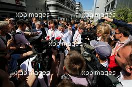 Dmitry Kozak (RUS) Russian Deputy Prime Minister with the media. 29.04.2017. Formula 1 World Championship, Rd 4, Russian Grand Prix, Sochi Autodrom, Sochi, Russia, Qualifying Day.