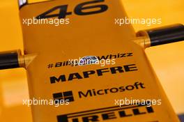 Renault Sport F1 Team RS17 nosecone with a #BillyWhizz message of support for injured F4 driver Billy Monger.  27.04.2017. Formula 1 World Championship, Rd 4, Russian Grand Prix, Sochi Autodrom, Sochi, Russia, Preparation Day.