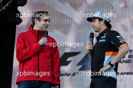 Sergio Perez (MEX) Sahara Force India F1 with Vitaly Petrov (RUS). 27.04.2017. Formula 1 World Championship, Rd 4, Russian Grand Prix, Sochi Autodrom, Sochi, Russia, Preparation Day.