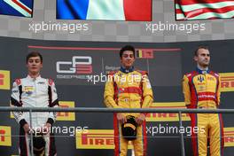 Race 2, 2nd place George Russell (GBR) ART Grand Prix, Giuliano Alesi (FRA) Trident race winner and 3rd place Ryan Tveter (USA) Trident 27.08.2017. GP3 Series, Rd 5, Spa-Francorchamps, Belgium, Sunday.
