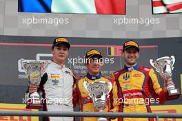 Race 2, 2nd place George Russell (GBR) ART Grand Prix, Giuliano Alesi (FRA) Trident race winner and 3rd place Ryan Tveter (USA) Trident 27.08.2017. GP3 Series, Rd 5, Spa-Francorchamps, Belgium, Sunday.