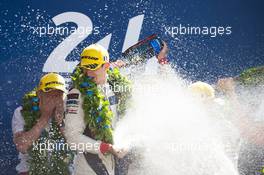 Oliver Jarvis (GBR), Ho-Ping Tung (CHN), Thomas Laurent (FRA) #38 Jackie Chan DC Racing, Oreca 07 - Gibson, celebrate second position on the podium. 14.06.2017-18.06.2016 Le Mans 24 Hour Race 2017, Le Mans, France