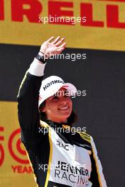 Race winner Jamie Chadwick (GBR) Jenner Racing celebrates on the podium. 21.05.2022. W Series, Rd 2, Barcelona, Spain, Race Day.