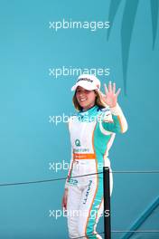 Marta Garcia (ESP) CortDAO Racing W Series Team celebrates her second position on the podium. 08.05.2022. W Series, Rd 1, Miami, Florida, USA, Race 2 Day.