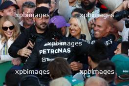 Lewis Hamilton (GBR) Mercedes AMG F1 celebrates his second position in parc ferme with Kylie Minogue (AUS) Singer and Kelly Slater (USA) Surfer.  02.04.2023. Formula 1 World Championship, Rd 3, Australian Grand Prix, Albert Park, Melbourne, Australia, Race Day.