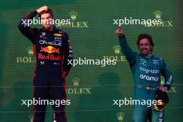 1st place Max Verstappen (NLD) Red Bull Racing and 3rd place Fernando Alonso (ESP) Aston Martin F1 Team. 02.04.2023. Formula 1 World Championship, Rd 3, Australian Grand Prix, Albert Park, Melbourne, Australia, Race Day.