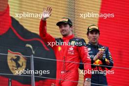 Charles Leclerc (MON) Ferrari celebrates his second position on the podium. 02.07.2023. Formula 1 World Championship, Rd 10, Austrian Grand Prix, Spielberg, Austria, Race Day.