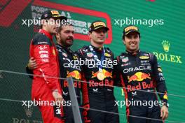 2nd place Charles Leclerc (MON) Ferrari F1-23 with Phil Turner (GBR) Red Bull Racing Chief Mechanic Representing Red Bull, 1st place Max Verstappen (NLD) Red Bull Racing and 3rd place Sergio Perez (MEX) Red Bull Racing RB19. 02.07.2023. Formula 1 World Championship, Rd 10, Austrian Grand Prix, Spielberg, Austria, Race Day.