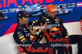 (L to R): Sergio Perez (MEX) Red Bull Racing and team mate Max Verstappen (NLD) Red Bull Racing in the post Sprint FIA Press Conference. 01.07.2023. Formula 1 World Championship, Rd 10, Austrian Grand Prix, Spielberg, Austria, Sprint Day.