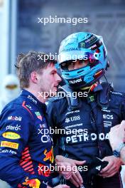 (L to R): Max Verstappen (NLD) Red Bull Racing and George Russell (GBR) Mercedes AMG F1 discuss the Sprint race in parc ferme. 29.04.2023. Formula 1 World Championship, Rd 4, Azerbaijan Grand Prix, Baku Street Circuit, Azerbaijan, Sprint Day.