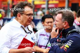 (L to R): Nicholas Tombazis (GRE) FIA Head of Single-Seater Technical Matters with Christian Horner (GBR) Red Bull Racing Team Principal on the grid. 30.07.2023. Formula 1 World Championship, Rd 13, Belgian Grand Prix, Spa Francorchamps, Belgium, Race Day.