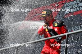 Charles Leclerc (MON) Ferrari celebrates his third position on the podium. 30.07.2023. Formula 1 World Championship, Rd 13, Belgian Grand Prix, Spa Francorchamps, Belgium, Race Day.
