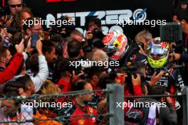 Race winner Max Verstappen (NLD) Red Bull Racing and second placed team mate Sergio Perez (MEX) Red Bull Racing celebrates with the team in parc ferme. 30.07.2023. Formula 1 World Championship, Rd 13, Belgian Grand Prix, Spa Francorchamps, Belgium, Race Day.
