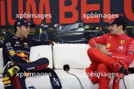 (L to R): Sergio Perez (MEX) Red Bull Racing and Charles Leclerc (MON) Ferrari in the post race FIA Press Conference. 30.07.2023. Formula 1 World Championship, Rd 13, Belgian Grand Prix, Spa Francorchamps, Belgium, Race Day.