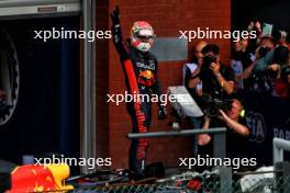 Race winner Max Verstappen (NLD) Red Bull Racing RB19 celebrates in parc ferme. 30.07.2023. Formula 1 World Championship, Rd 13, Belgian Grand Prix, Spa Francorchamps, Belgium, Race Day.