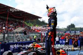 Race winner Max Verstappen (NLD) Red Bull Racing RB19 celebrates in parc ferme. 30.07.2023. Formula 1 World Championship, Rd 13, Belgian Grand Prix, Spa Francorchamps, Belgium, Race Day.