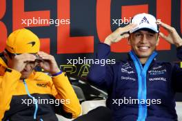 (L to R): Lando Norris (GBR) McLaren and Alexander Albon (THA) Williams Racing in the FIA Press Conference. 27.07.2023. Formula 1 World Championship, Rd 13, Belgian Grand Prix, Spa Francorchamps, Belgium, Preparation Day.