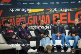 (L to R): Valtteri Bottas (FIN) Alfa Romeo F1 Team; Sergio Perez (MEX) Red Bull Racing; Lewis Hamilton (GBR) Mercedes AMG F1; Esteban Ocon (FRA) Alpine F1 Team; and Kevin Magnussen (DEN) Haas F1 Team, in the FIA Press Conference. 27.07.2023. Formula 1 World Championship, Rd 13, Belgian Grand Prix, Spa Francorchamps, Belgium, Preparation Day.