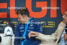 (L to R): Alexander Albon (THA) Williams Racing and Tom Clarkson (GBR) Journalist in the FIA Press Conference. 27.07.2023. Formula 1 World Championship, Rd 13, Belgian Grand Prix, Spa Francorchamps, Belgium, Preparation Day.