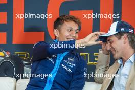 (L to R): Alexander Albon (THA) Williams Racing and Tom Clarkson (GBR) Journalist in the FIA Press Conference. 27.07.2023. Formula 1 World Championship, Rd 13, Belgian Grand Prix, Spa Francorchamps, Belgium, Preparation Day.