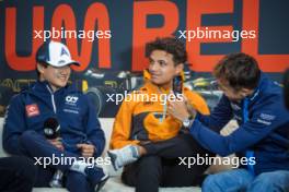 (L to R): Yuki Tsunoda (JPN) AlphaTauri; Lando Norris (GBR) McLaren; and Alexander Albon (THA) Williams Racing, in the FIA Press Conference. 27.07.2023. Formula 1 World Championship, Rd 13, Belgian Grand Prix, Spa Francorchamps, Belgium, Preparation Day.