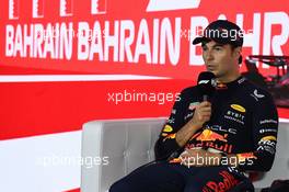 Sergio Perez (MEX) Red Bull Racing in the post race FIA Press Conference. 05.03.2023. Formula 1 World Championship, Rd 1, Bahrain Grand Prix, Sakhir, Bahrain, Race Day.