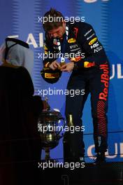 Race winner Max Verstappen (NLD) Red Bull Racing celebrates on the podium. 05.03.2023. Formula 1 World Championship, Rd 1, Bahrain Grand Prix, Sakhir, Bahrain, Race Day.