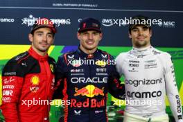 Qualifying top three in the FIA Press Conference (L to R): Charles Leclerc (MON) Ferrari, second; Max Verstappen (NLD) Red Bull Racing, pole position; lspt, third. 03.11.2023. Formula 1 World Championship, Rd 21, Brazilian Grand Prix, Sao Paulo, Brazil, Qualifying Day.