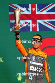 Lando Norris (GBR) McLaren celebrates his second position on the podium. 05.11.2023. Formula 1 World Championship, Rd 21, Brazilian Grand Prix, Sao Paulo, Brazil, Race Day.