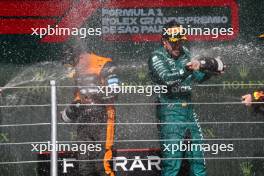 Lando Norris (GBR) McLaren and Fernando Alonso (ESP) Aston Martin F1 Team. 05.11.2023. Formula 1 World Championship, Rd 21, Brazilian Grand Prix, Sao Paulo, Brazil, Race Day.