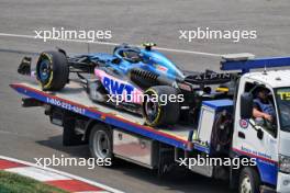 The Alpine F1 Team A523 of Pierre Gasly (FRA) Alpine F1 Team is recovered back to the pits on the back of a truck. 16.06.2023. Formula 1 World Championship, Rd 9, Canadian Grand Prix, Montreal, Canada, Practice Day.
