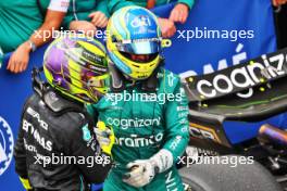 (L to R): Third placed Lewis Hamilton (GBR) Mercedes AMG F1 with second placed Fernando Alonso (ESP) Aston Martin F1 Team in parc ferme. 18.06.2023. Formula 1 World Championship, Rd 9, Canadian Grand Prix, Montreal, Canada, Race Day.