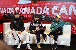 (L to R): Nico Hulkenberg (GER) Haas F1 Team; Max Verstappen (NLD) Red Bull Racing; and Fernando Alonso (ESP) Aston Martin F1 Team, in the post qualifying FIA Press Conference. 17.06.2023. Formula 1 World Championship, Rd 9, Canadian Grand Prix, Montreal, Canada, Qualifying Day.