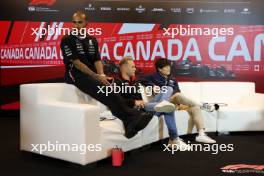 (L to R): Lewis Hamilton (GBR) Mercedes AMG F1; Kevin Magnussen (DEN) Haas F1 Team, and Yuki Tsunoda (JPN) AlphaTauri, in the FIA Press Conference. 15.06.2023. Formula 1 World Championship, Rd 9, Canadian Grand Prix, Montreal, Canada, Preparation Day.
