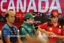 (L to R): Alexander Albon (THA) Williams Racing; Fernando Alonso (ESP) Aston Martin F1 Team; and Charles Leclerc (MON) Ferrari, in the FIA Press Conference. 15.06.2023. Formula 1 World Championship, Rd 9, Canadian Grand Prix, Montreal, Canada, Preparation Day.