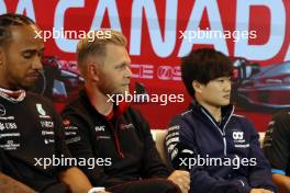 (L to R): Lewis Hamilton (GBR) Mercedes AMG F1; Kevin Magnussen (DEN) Haas F1 Team; and Yuki Tsunoda (JPN) AlphaTauri, in the FIA Press Conference. 15.06.2023. Formula 1 World Championship, Rd 9, Canadian Grand Prix, Montreal, Canada, Preparation Day.