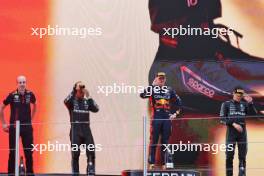 The podium (L to R): Lewis Hamilton (GBR) Mercedes AMG F1, second; Max Verstappen (NLD) Red Bull Racing, race winner; George Russell (GBR) Mercedes AMG F1, third. 04.06.2023. Formula 1 World Championship, Rd 8, Spanish Grand Prix, Barcelona, Spain, Race Day.