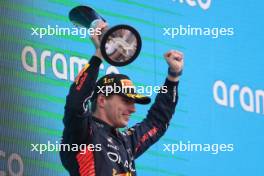Race winner Max Verstappen (NLD) Red Bull Racing celebrates on the podium. 09.07.2023. Formula 1 World Championship, Rd 11, British Grand Prix, Silverstone, England, Race Day.