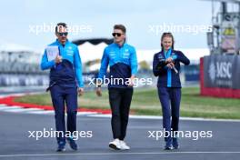 Logan Sargeant (USA) Williams Racing (Centre) walks the circuit with Gaetan Jego, Williams Racing Race Engineer (Left) and Elizabeth Wood Boyer (GBR) Williams Racing Performance Engineer (Right). 06.07.2023. Formula 1 World Championship, Rd 11, British Grand Prix, Silverstone, England, Preparation Day.