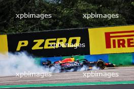 Sergio Perez (MEX) Red Bull Racing RB19 crashed in the first practice session. 21.07.2023. Formula 1 World Championship, Rd 12, Hungarian Grand Prix, Budapest, Hungary, Practice Day.