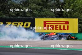 Sergio Perez (MEX) Red Bull Racing RB19 crashed in the first practice session. 21.07.2023. Formula 1 World Championship, Rd 12, Hungarian Grand Prix, Budapest, Hungary, Practice Day.