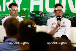 (L to R): Dave Robson (GBR) Williams Racing Head of Vehicle Performance and Andrew Shovlin (GBR) Mercedes AMG F1 Trackside Engineering Director in the FIA Press Conference. 21.07.2023. Formula 1 World Championship, Rd 12, Hungarian Grand Prix, Budapest, Hungary, Practice Day.