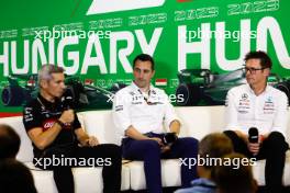 (L to R): Xevi Pujolar (ESP) Alfa Romeo F1 Team Head of Trackside Engineering; Dave Robson (GBR) Williams Racing Head of Vehicle Performance; and Andrew Shovlin (GBR) Mercedes AMG F1 Trackside Engineering Director, in the FIA Press Conference. 21.07.2023. Formula 1 World Championship, Rd 12, Hungarian Grand Prix, Budapest, Hungary, Practice Day.