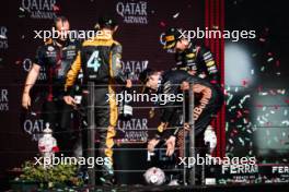 The podium (L to R): Lando Norris (GBR) McLaren, second; Max Verstappen (NLD) Red Bull Racing, race winner; Sergio Perez (MEX) Red Bull Racing, third. 23.07.2023. Formula 1 World Championship, Rd 12, Hungarian Grand Prix, Budapest, Hungary, Race Day.